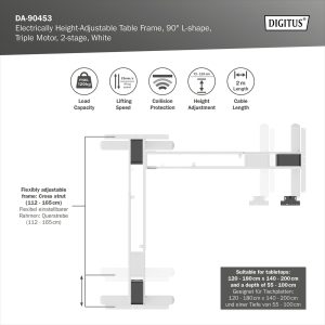 DA90453-11-H.jpg Struttura per tavolo altezza regolabile elettronicamente, forma a L 90, motore triplo, 2 livelli, bianco