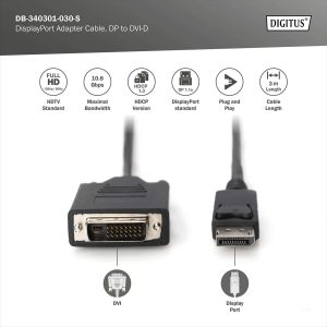 DB340301030S-1.jpg Cavo adattatore DisplayPort, da DP a DVI-D 3 mt. colore nero
