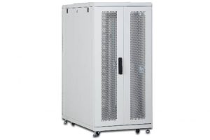 ARMADIO RACK 19" 26 UNITA' LINEA SERVER (A)1342 x (L)600 (P)1000MM. COLORE GRIGIO CHIARO CON PORTA TRAFORATA E RUOTE