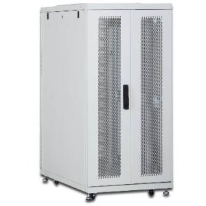 ARMADIO RACK 19" 26 UNITA' LINEA SERVER (A)1342 x (L)600 (P)1000MM. COLORE GRIGIO CHIARO CON PORTA TRAFORATA E RUOTE