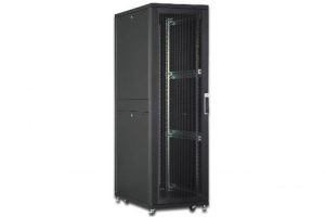 ARMADIO RACK 19" 42 UNITA' LINEA SERVER (A)1970 x (L)600 (P)1000MM. COLORE NERO CON PORTA TRAFORATA E RUOTE