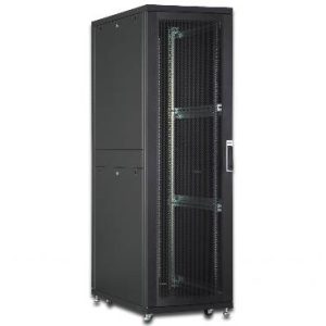 ARMADIO RACK 19" 42 UNITA' LINEA SERVER (A)1970 x (L)600 (P)1000MM. COLORE NERO CON PORTA TRAFORATA E RUOTE