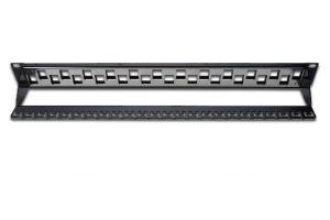 DN91412-1-H.jpg PANNELLO PATCH 19" MODULARE 24 PORTE SCHERMATE 1 UNITA' COLORE NERO A PORTE SFASATE (SENZA MODULI)