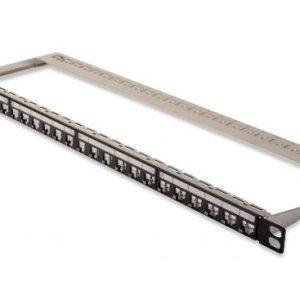 DN91422G.jpg PANNELLO PATCH 19" 24 PORTE PER CONNETTORI KEYSTONE (VUOTO) 1/2 UNITA' SCHERMATO COLORE NERO