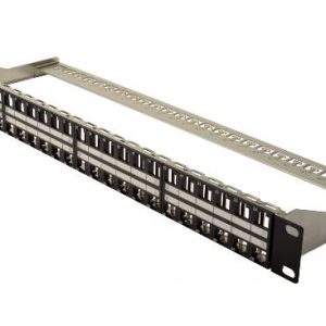 DN91424G.jpg PANNELLO PATCH 19" 48 PORTE PER CONNETTORI KEYSTONE (VUOTO) 1 UNITA' SCHERMATO COLORE NERO