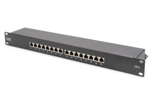 PANNELLO PATCH 19" SCHERMATO 16 PORTE 8 POLI RJ45 PER RETI CATEGORIA 6 - 1 UNITA' NERO