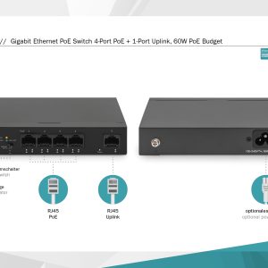 DN953301-2-H.jpg DIGITUS Switch 4 Porte Gigabit PoE Unmanaged, 1 Uplink