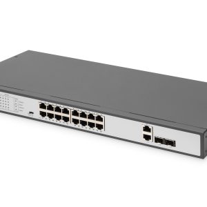 DIGITUS Fast Ethernet PoE Switch 16 porte, 19" Unmanaged, 2 porte Uplink