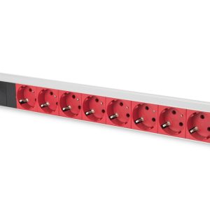 DIGITUS Ciabatta con profilo in alluminio e interruttore di protezione, 8 prese spina di sicurezza del connettore, alimentazione 2 m, spina IEC C14