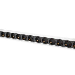 DIGITUS Presa multipla con profilo in alluminio con interruttore e protezione contro la sovratensione, presa munita di messa a terra 12x, cavo 2 mt