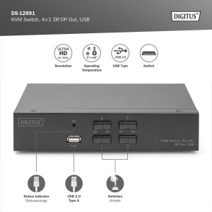 DS12891-2-H.jpg Switch KVM, 4x1 DP, DP Out, USB