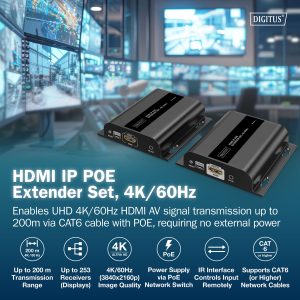 DS55353-1.jpg Set di estensione HDMI IP,4K/60Hz 120/200 mt. POE, uno-a-molti, CAT, nero