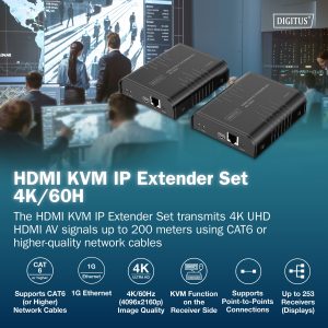 DS55355-1.jpg Set di estensione KVM HDMI IP, 4K/60Hz 120/200 mt. uno-a-molti, CAT, nero