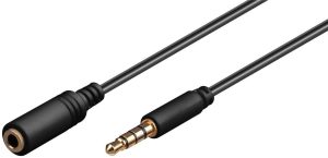 E10510G.jpg CAVO PROLUNGA AUDIO 3,5 MM 4 POLI MASCHIO/FEMMINA PROLUNGA PER CUFFIE/MICROFONO SU SMARTPHONE MT 1 NERO