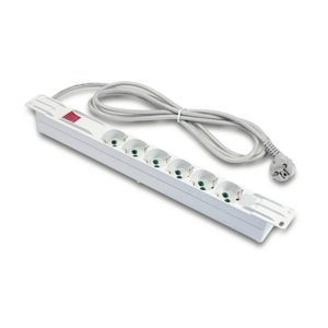MULTIPRESA ALIMENTAZIONE PER RACK 19" IN PLASTICA CON 6 PRESE UNIVERSALI TRIPOLARI/SCHUKO CON INTERRUTTORE E SPINA SCHUKO CAVO MT 3