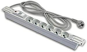 MULTIPRESA ALIMENTAZIONE PER RACK 19" IN PLASTICA CON 6 PRESE UNIVERSALI TRIPOLARI/SCHUKO MAGNETOTERMICA CON SPINA SCHUKO CAVO MT 3