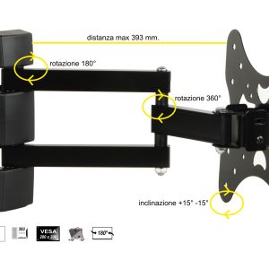 STAFFA A MURO ORIENTABILE A 3 NODI PER TV 23-42" FINO A VESA 200X200