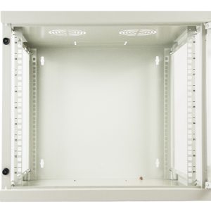 ARMADIO RACK 19" 9 UNITA' DA MURO (A)490X (L)540 X PROFONDITA' 600 MM. COLORE GRIGIO CHIARO PORTA VETRO