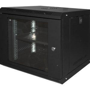 LK1909UNLG.jpg ARMADIO RACK 19" 9U LINK SERIE LIGHT COLORE NERO CON PORTA VETRO (AxPxL) MM 450X400X530 RIPIANO INCLUSO