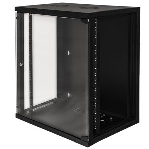 ARMADIO RACK 19" 15 UNITA' DA MURO (A)750X (L)540 X PROFONDITA' 600 MM. COLORE NERO PORTA VETRO