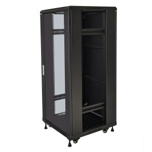 LK1927U610NVFP-1-H.jpg ARMADIO RACK 19" 27U (A)1388 (L)600 (P)1000 COLORE NERO PORTA VETRO DISASSEMBLATO