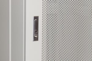 LK1942U810FP-2-H.jpg ARMADIO RACK 19" 42U (A)2055, (L)800, (P)1000 PORTA TRAFORATA COLORE GRIGIO DISASSEMBLATO CON GUIDACAVI LATERALE