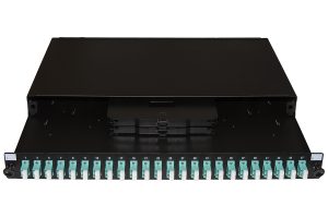 LK24FOLC3-1-H.jpg PANNELLO FIBRA OTTICA 19" CON 24 ADATTATORI LC DUPLEX OM3 PROFONDITA' 250 MM COLORE NERO