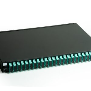 PANNELLO FIBRA OTTICA 19" CON 24 ADATTATORI SC DUPLEX OM3 PROFONDITA' 250 MM COLORE NERO