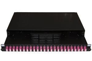 PANNELLO FIBRA OTTICA 19" CON 24 ADATTATORI LC DUPLEX OM4 PROFONDITA' 250 MM COLORE NERO