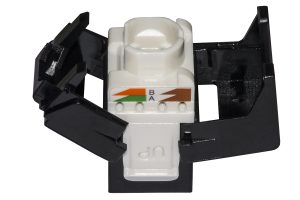 LK6UTB-2-H.jpg PRESA RETE KEYSTONE JACK RJ45 CATEGORIA 6 UTP TOOLESS COLORE NERO 180° CONTATTI DORATI 50 MICRON