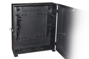 LKBA5U-4-H.jpg ARMADIO RACK 19" DA MURO VERTICALE 5U MISURE MM 650X730X248 COLORE NERO PER SERVER PROFONDI FINO A 58 CM, CON MONTANTI REGOLABILI