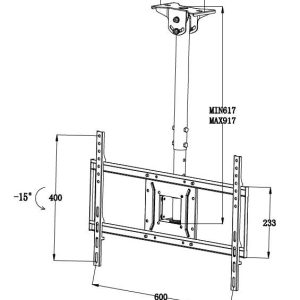 BRACCIO TELESCOPICO DA SOFFITTO PER TV FINO A 40 KG DA 32 A 55" FINO A VESA 600X400