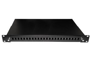 CASSETTO FIBRA OTTICA 24 PORTE PER ADATTATORI LC DUPLEX E SC SIMPLEX 1 UNITA' PER INSTALLAZIONE 19" NERO CON BINARI TELESCOPICI