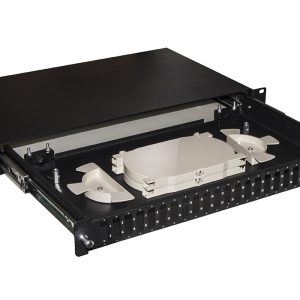 LKFO24SCDN-1-H.jpg CASSETTO FIBRA OTTICA 24 PORTE PER ADATTATORI SC DUPLEX 1 UNITA' PER INSTALLAZIONE 19" NERO CON BINARI TELESCOPICI