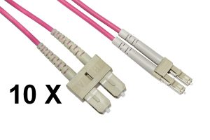 CONFEZIONE 10 CAVI FIBRA OTTICA LC A SC MULTIMODE DUPLEX OM4 GUAINA 2 MM 50/125 MT.3