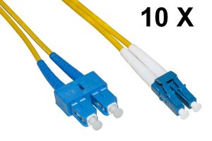CONFEZIONE 10 CAVI FIBRA OTTICA LC A SC SINGLEMODE DUPLEX OS2 GUAINA 2 MM 9/125 MT.3