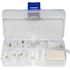LKMS09-5-H.jpg SET ATTREZZI IN ASTUCCIO CON PINZA PER CONNETTORI 4, 6, 8 POLI, SPELAFILI, TESTER, CASSETTINA CON PLUG 6 E 8 POLI, INSERITORE KEYSTONE E TESTER CAVI DI RETE