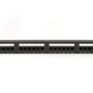 PANNELLO PATCH 19" NON SCHERMATO UTP 24 PORTE 8 POLI RJ45 PER RETI CATEGORIA 5E NERO