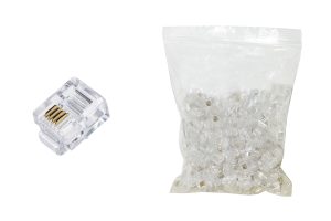 LKPL64G.jpg CONFEZIONE 100 PLUG TELEFONICI 6 POSIZIONI 4 CONTATTI 6P4C RJ11