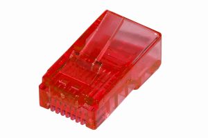 LKPL85A-1-H.jpg CONFEZIONE 100 CONNETTORI 8 POLI CAT 5E UTP NON SCHERMATO RJ45 ROSSO
