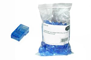 LKPL85BG.jpg CONFEZIONE 100 CONNETTORI 8 POLI CAT 5E UTP NON SCHERMATO RJ45 BLU