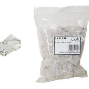 LKPL85F-1-H.jpg CONFEZIONE 100 CONNETTORI 8 POLI CAT 5E UTP NON SCHERMATO PER CAVO FLESSIBILE RJ45 CON FORI PER AGEVOLARE INSERIMENTO CAVI