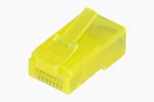 LKPL85Y-1-H.jpg CONFEZIONE 100 CONNETTORI 8 POLI CAT 5E UTP NON SCHERMATO RJ45 GIALLO PER CAVO FLESSIBILE