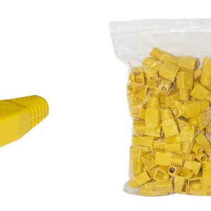 LKPL8GIG.jpg CONFEZIONE 100 COPRICONNETTORI 6MM PER PLUG RJ45 8 POLI CAVO CAT 5E- 6 GIALLO