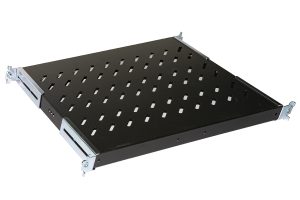 RIPIANO UNIVERSALE PER ARMADIO RACK 19" ALLUNGABILE 370-450 MM CON 4 AGGANCI NERO