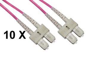 CONFEZIONE 10 CAVI FIBRA OTTICA SC A SC MULTIMODE DUPLEX OM4 GUAINA 2 MM 50/125 MT.1