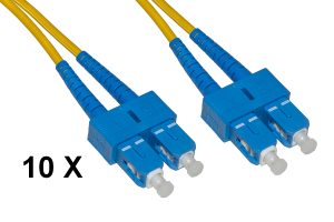 CONFEZIONE 10 CAVI FIBRA OTTICA SC A SC SINGLEMODE DUPLEX OS2 GUAINA 2 MM 9/125 MT.2