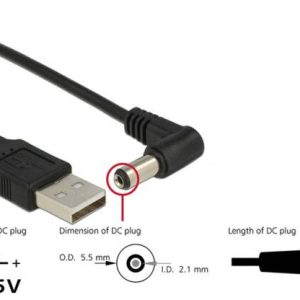 CAVO DI ALIMENTAZIONE USB DC 5,5 X 2,10MM 90° 1,5 MT