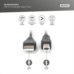 DIGITUS Cavo di collegamento USB 2.0 mt 0,5 colore nero