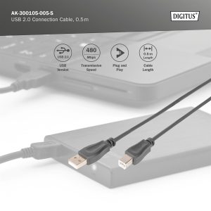 DIGITUS Cavo di collegamento USB 2.0 mt 0,5 colore nero